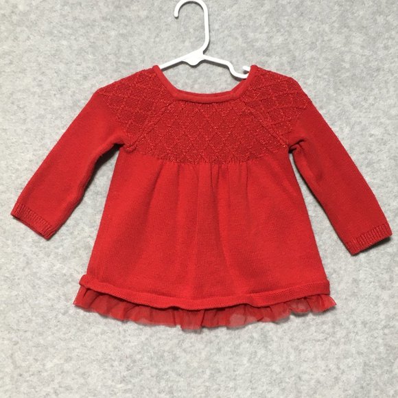 Cat & Jack Other - Cat Jack Sweater Dress Infant Girls 6-9m Red Lattice Stitch Knit Long Sleeve